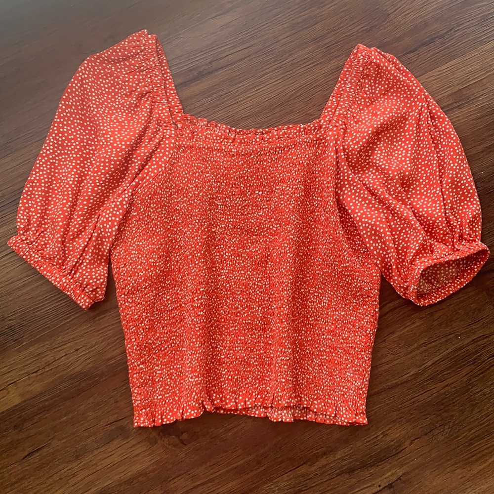 LOFT Polka Dot Smocked Blouse
